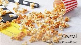 Presentation with movie popcorn - Beautiful theme featuring caramel popcorn tickets and movie backdrop and a coral colored foreground