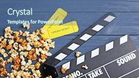  Presentation with movie popcorn - Audience pleasing PPT layouts consisting of caramel popcorn tickets and movie backdrop and a ocean colored foreground