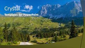  Presentation with caravan - Audience pleasing PPT theme consisting of caravan-in-summer-mountain-landscape backdrop and a teal colored foreground