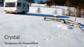  Presentation with caravan - Presentation theme consisting of caravan on a snowy mountain background and a  colored foreground