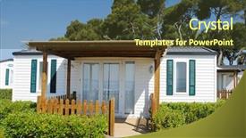  Presentation with campsite - Slides enhanced with caravan park - closeup of a mobile home background and a tawny brown colored foreground