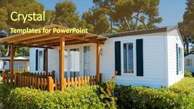  Presentation with campsite - PPT theme featuring caravan park - closeup of a mobile home background and a tawny brown colored foreground