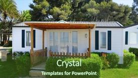  Presentation with campsite - Audience pleasing slides consisting of caravan park - closeup of a mobile home backdrop and a tawny brown colored foreground