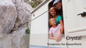  Presentation with camping - PPT theme with caravan park - holiday travel - family background and a soft green colored foreground