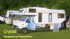  Presentation with caravan - Cool new PPT theme with caravan van in the green backdrop and a tawny brown colored foreground