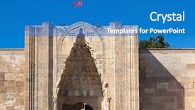  Presentation with silk saree - Presentation design featuring caravansary on the silk road background and a teal colored foreground