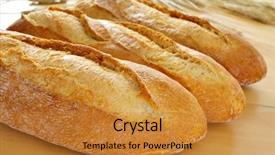  Presentation with bread - Presentation design featuring carbohidratos - closeup of some demi baguettes background and a gold colored foreground