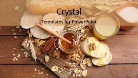  Presentation with healthy breakfast - Audience pleasing slide deck consisting of carbohidratos - healthy breakfast with bread honey backdrop and a coral colored foreground