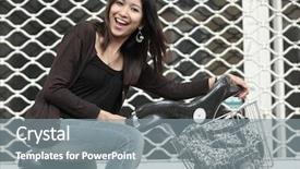  Presentation with bike - Slide deck enhanced with carbon cycle - smiling pretty young woman background and a gray colored foreground