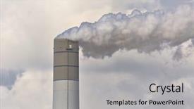  Presentation with power plant - Beautiful presentation theme featuring carbon dioxide - smoking power plant chimney closeup backdrop and a light gray colored foreground