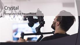  Presentation with videographer - Theme having carbon fiber - young videographer with gimball video background and a light gray colored foreground