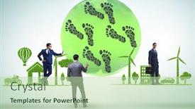  Presentation with carbon footprint - PPT theme consisting of carbon-footprint-concept-with-businessman background and a mint green colored foreground