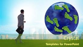  Presentation with carbon footprint - PPT layouts enhanced with carbon-footprint-concept-with-businessman background and a tawny brown colored foreground
