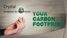  Presentation with bleached - PPT layouts having carbon footprints - hand holding environmental light bulb background and a light gray colored foreground