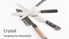  Presentation with knives - Audience pleasing slide set consisting of carbon metal - four different knives on light backdrop and a white colored foreground