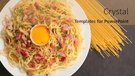  Presentation with bacon - Amazing presentation theme having carbonara-pasta-with-cream-cheese backdrop and a yellow colored foreground