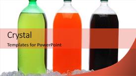  Presentation with carbonated soft drink - PPT theme enhanced with carbonated soft drink - assorted large soda bottles standing background and a red colored foreground