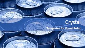  Presentation with dew - Audience pleasing theme consisting of carbonated soft drink - blue drinking cans close-up backdrop and a teal colored foreground
