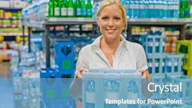  Presentation with carbonated soft drink - PPT theme featuring carbonated soft drink - young woman buys bottled water background and a teal colored foreground