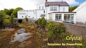  Presentation with distillery - Beautiful presentation design featuring carbost-scotland-july-13-talisker backdrop and a tawny brown colored foreground