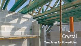  Presentation with under construction - Slide deck featuring carcass of the roof background and a gray colored foreground