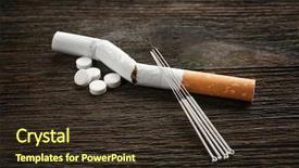  Presentation with needles - Slide set featuring carcinogenic - cigarette with needles and pills background and a tawny brown colored foreground