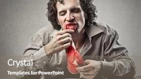  Presentation with raw meat - Colorful slide set enhanced with carcinogenic - disgusting man eating raw meat backdrop and a gray colored foreground