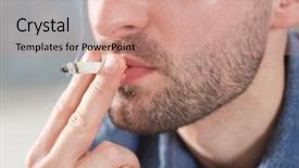  Presentation with smoking weed - Theme with carcinogenic - handsome man smoking cigarette closeup background and a coral colored foreground
