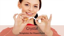  Presentation with student farewell - Theme enhanced with carcinogenic - happy student woman snapping cigarette background and a coral colored foreground