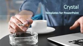  Presentation with closeup of foosball table soccer - PPT layouts enhanced with carcinogenic - male hand with cigarette background and a ocean colored foreground