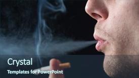  Presentation with carcinogenic - Slide set with carcinogenic - man exhaling cigarette smoke background and a tawny brown colored foreground