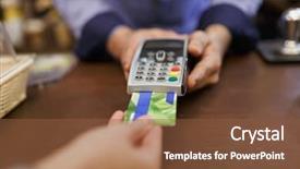  Presentation with bank - Colorful PPT layouts enhanced with card and seller with terminal backdrop and a tawny brown colored foreground