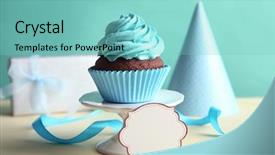 Presentation with birthday party - Colorful presentation theme enhanced with card baking - birthday cupcake with space backdrop and a seafoam green colored foreground
