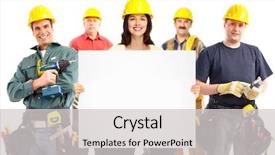  Presentation with industrial workers - Presentation theme with card factory - group of industrial workers isolated background and a light gray colored foreground