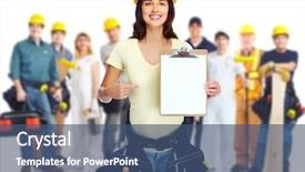  Presentation with industrial workers - Audience pleasing PPT theme consisting of card factory - group of industrial workers isolated backdrop and a ocean colored foreground