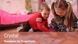  Presentation with play children - Slides with card game - two children play in playroom background and a coral colored foreground