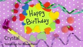  Presentation with birthday card - Slide set featuring card happy birthday surrounded by festive elements on purple background background and a lilac colored foreground