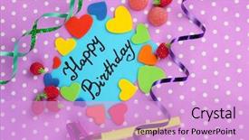  Presentation with happy birthday card - Audience pleasing slide deck consisting of card happy birthday surrounded by festive elements on purple background backdrop and a lavender colored foreground
