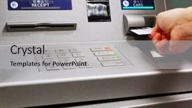  Presentation with atm machine - Colorful presentation theme enhanced with vintage ethnic vases with circlets on velvet background backdrop and a dark gray colored foreground