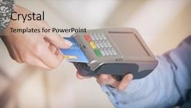  Presentation with credit card - Slide deck with card in wireless payment terminal background and a soft green colored foreground