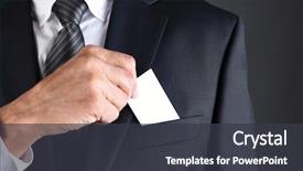  Presentation with business card - Beautiful PPT theme featuring card into his jackets breast backdrop and a dark gray colored foreground