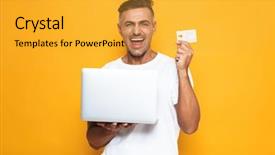  Presentation with credit card - Amazing presentation theme having card isolated over yellow background backdrop and a  colored foreground