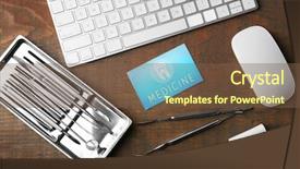  Presentation with medical business - PPT theme enhanced with card keyboard and dental tools background and a tawny brown colored foreground