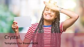  Presentation with african american girl power business - Slide set consisting of card over isolated background stress background and a  colored foreground
