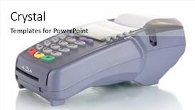  Presentation with accounting financial bank banking account - Theme consisting of card reader - bank terminal isolated on white background and a white colored foreground