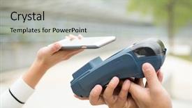  Presentation with pay - PPT layouts with card rfid - customer pay on cellphone background and a  colored foreground