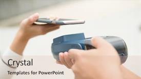  Presentation with pay - Audience pleasing PPT theme consisting of card rfid - customer pay on the bill backdrop and a  colored foreground