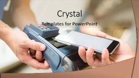  Presentation with nfc technology - Presentation theme having card rfid - customer using cellphone for pay background and a coral colored foreground