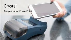  Presentation with pay - Beautiful theme featuring card rfid - customer using cellphone to pay backdrop and a  colored foreground