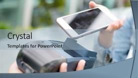  Presentation with nfc technology - PPT layouts consisting of card rfid - customer using cellphone to pay background and a  colored foreground
